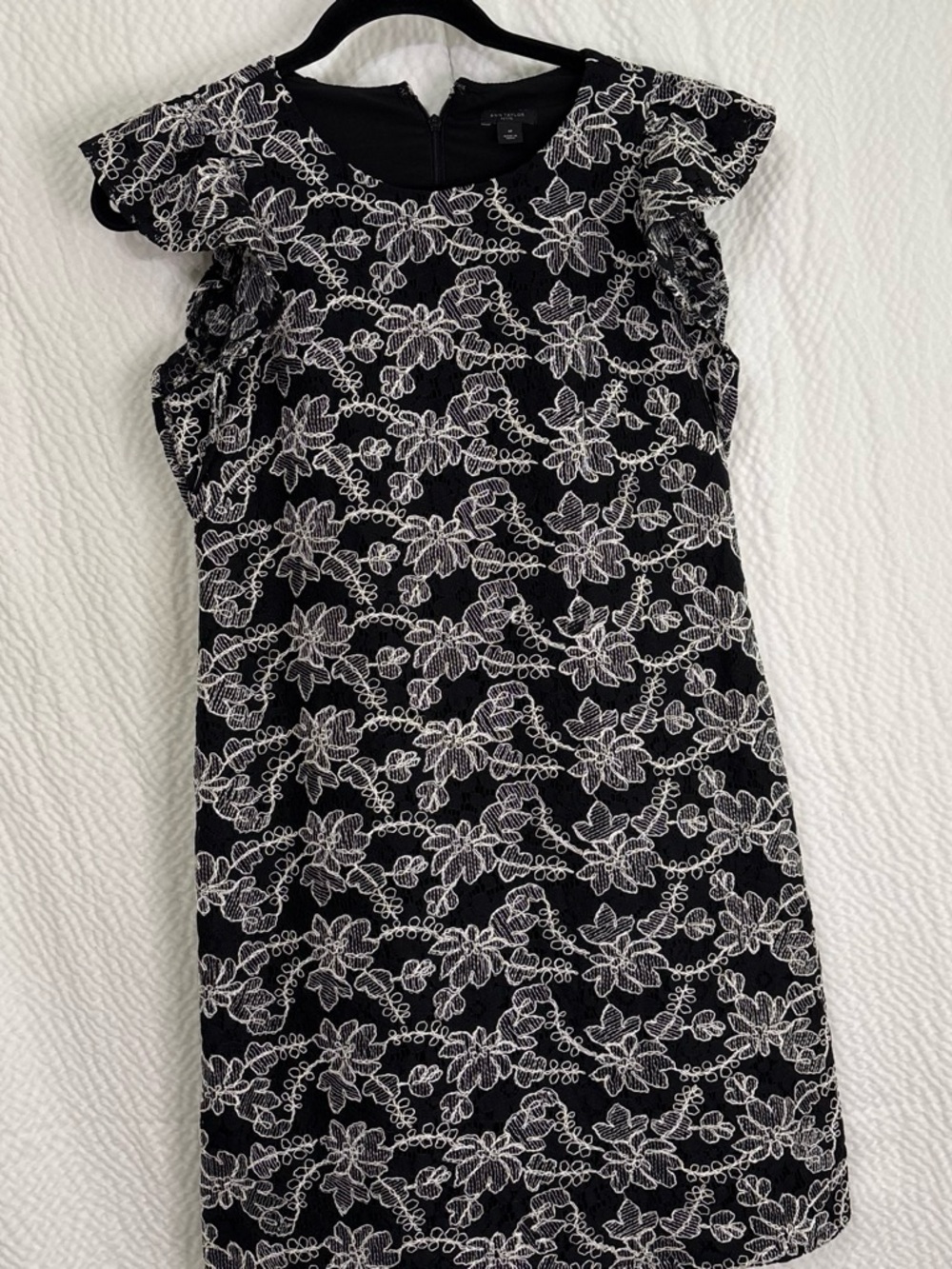 Ann Taylor Black Dress with White Floral Lace Overlay